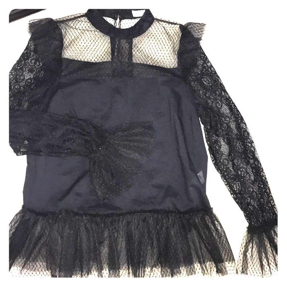 Black lace high neck bell sleeve lace blouse